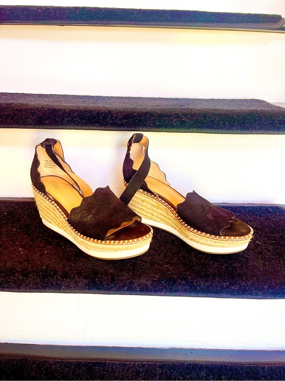 Crown Vintage Black Suede Espadrille Wedge Sandals